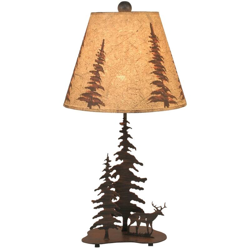 Rustic Iron Nature Scene with Pine Trees - Deer