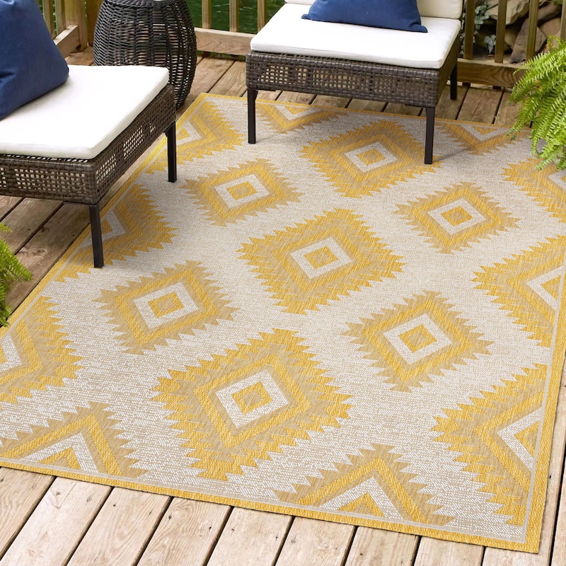 JONATHAN Y Aimee Geometric Moroccan Diamond Black/Cream Indoor/Outdoor Area Rug