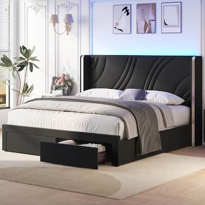 King Size Modern Upholstered LED Bed Frame