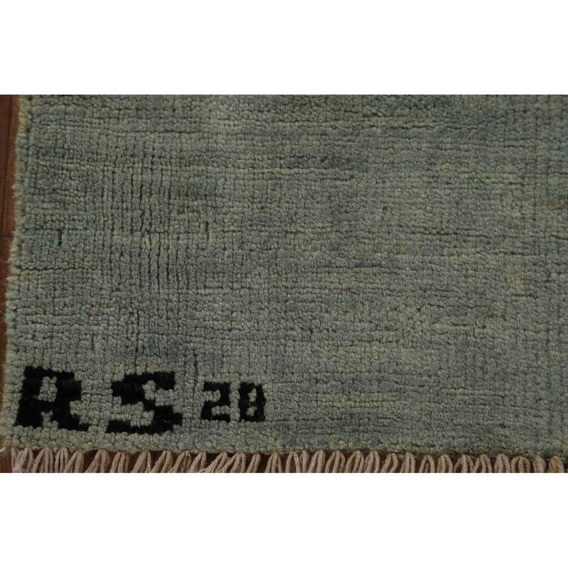 Modern Gabbeh Oriental Rug Hand-Knotted Solid Wool Carpet - 5'7" x 6'7"