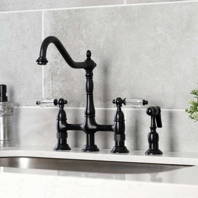 Kingston Brass Wilshire Bridge Kitchen Faucet with Brass Sprayer