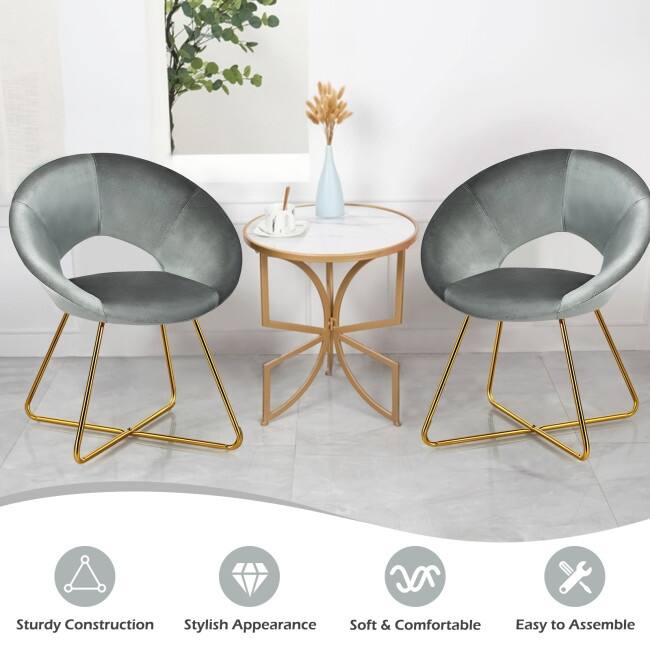 Modern Accent Velvet Dining Arm Chair with Golden Metal Legs and Soft Cushion