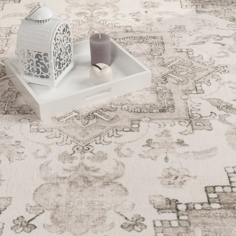 Vintage Designer Rug Bordered with Faded Oriental Look