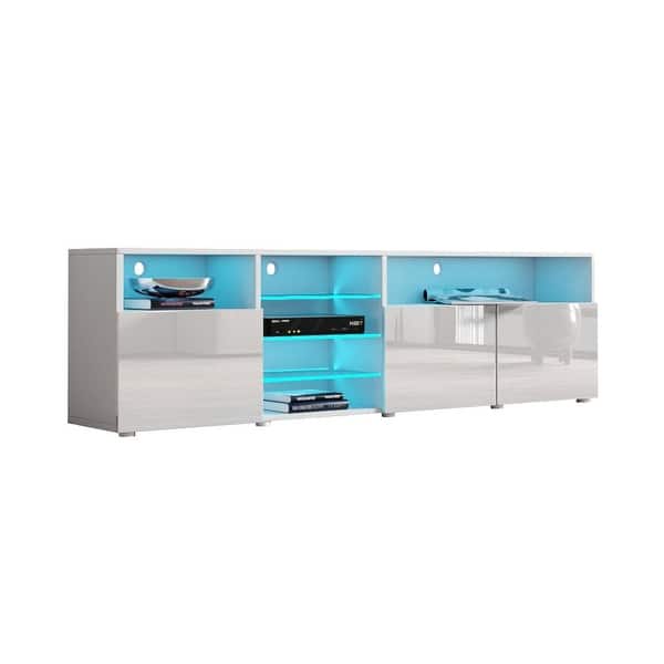 slide 28 of 41, Roma 79-inch Wide Glossy TV Stand with 16-color LEDs