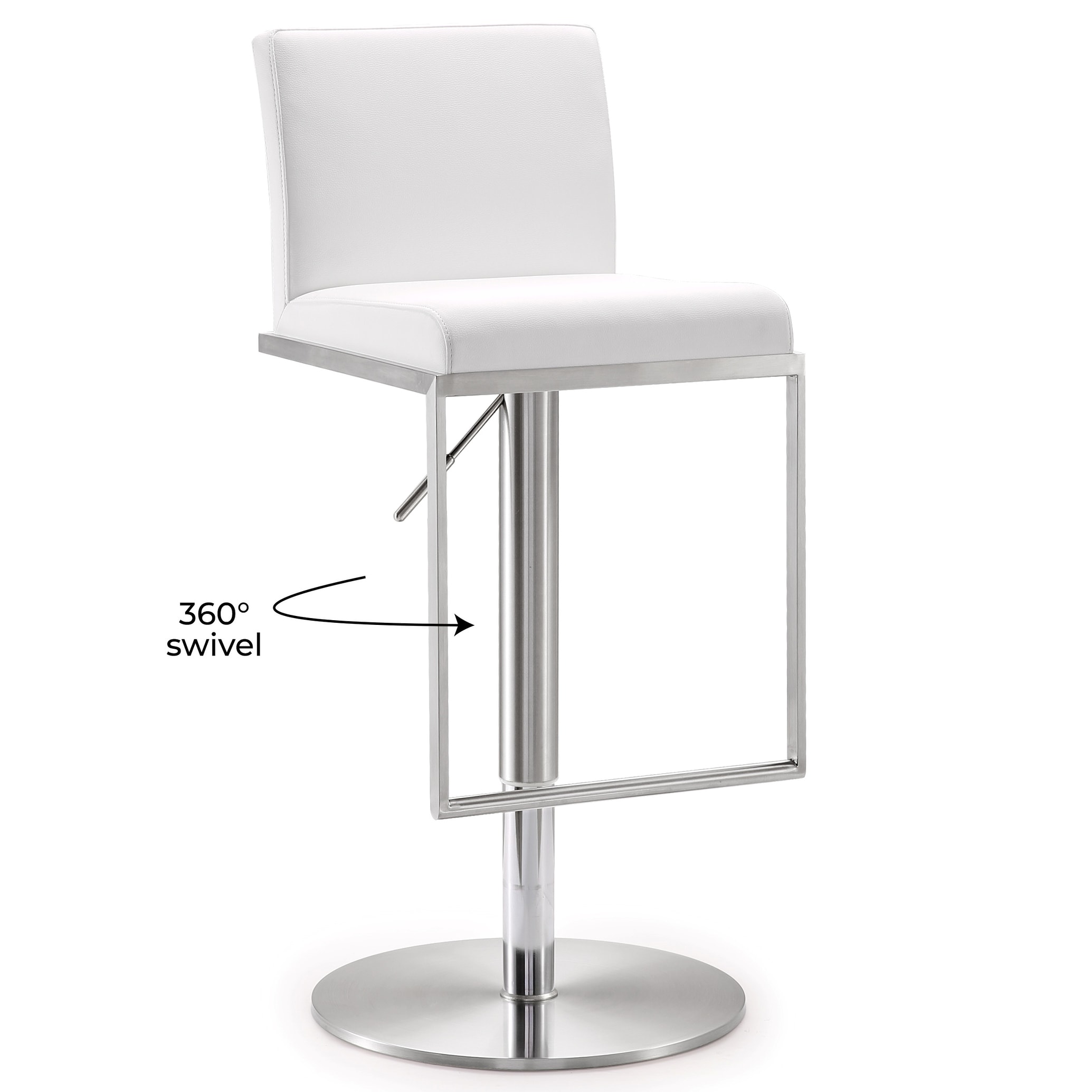 Gray Tov Furniture The Cosmo Collection Adjustable Height Swivel Stainless Steel Metal Industrial Bar Stool with Back