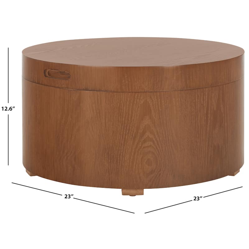SAFAVIEH Home Collection Rafaela Round Tray Top Coffee Table With Storage - 23" L x 23" D x 13" H - Natural Brown