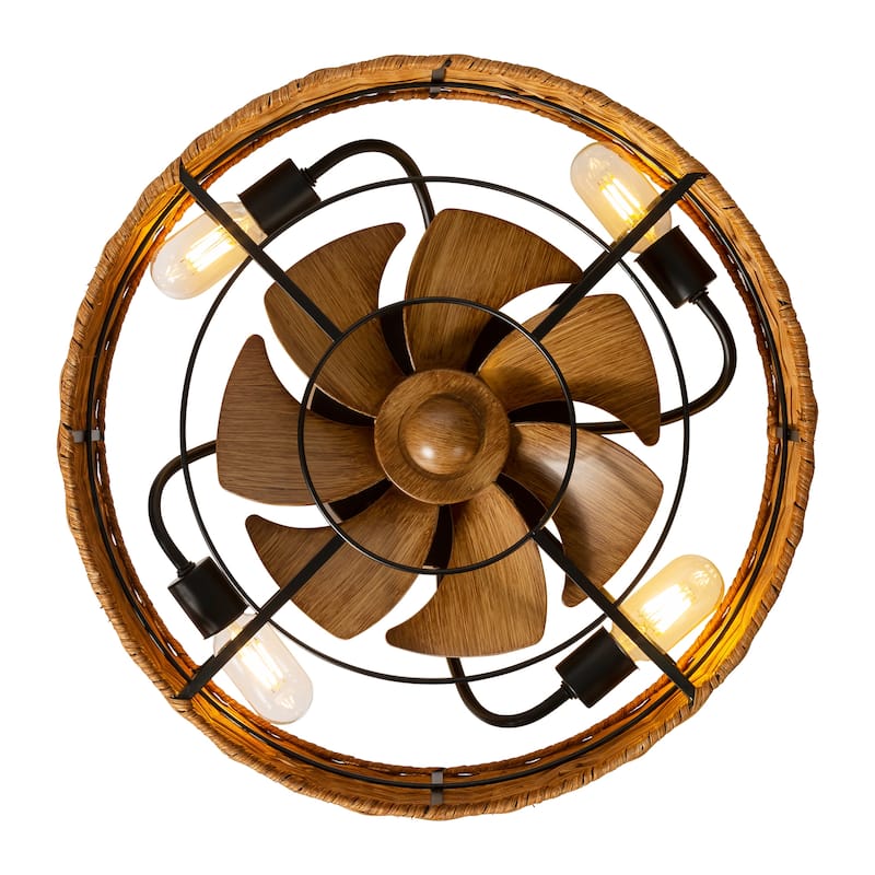 16.5"/19"/20" Vintage Distressed White Low Profile Ceiling Fan with Remote (7-Blade)