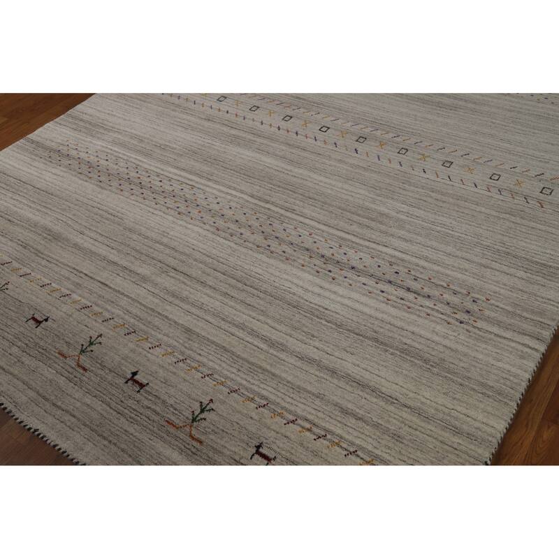 Hand Knotted Oriental 100% Wool Carpet Tribal Animal Pictorial Greys & Charcoal Gabbeh Area Rug - 8' 10'' X 6' 1''