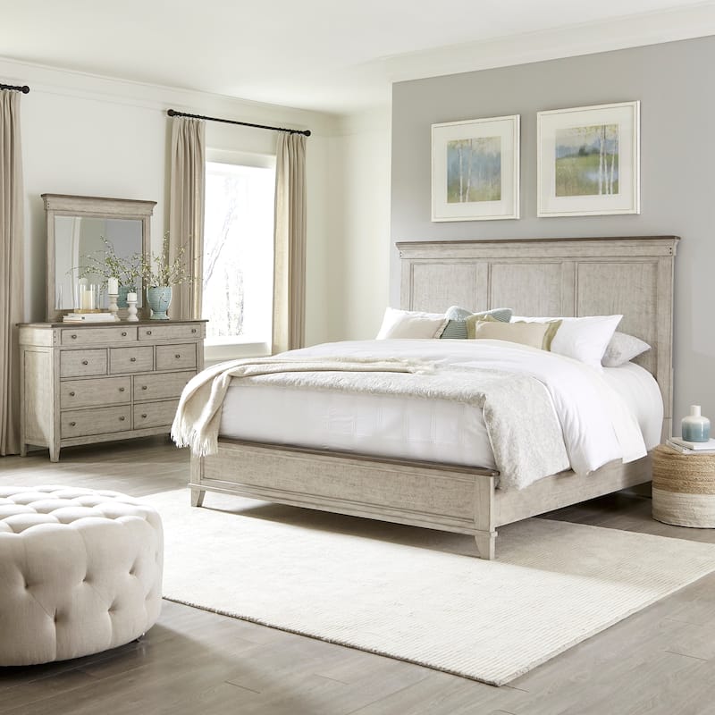 Liberty Furniture Ivy Hollow Panel Bed, Dresser & Mirror, Chest, Night Stand - King, Queen - Bed, Dresser, and Mirror - King