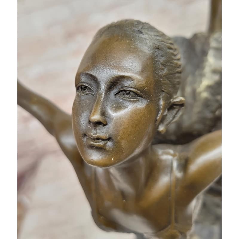 Arabesque Ballet Pose Ballerina Dancer Bronze Statue Sculpture On Marble Base