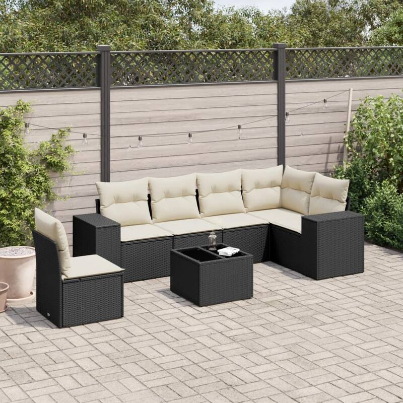 vidaXL Garden Sofa Set - Black and cream With table