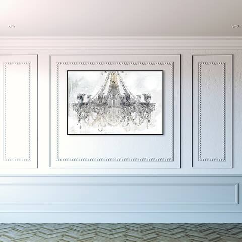 Oliver Gal 'White Gold Diamonds' Fashion and Glam Wall Art Framed Canvas Print Chandeliers - Gray, White