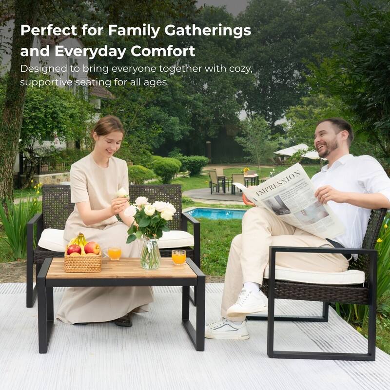 4-Piece Patio Furniture Set Outdoor Balcony Porch Garden Backyard Lawn Furniture Acacia Wood Table Top