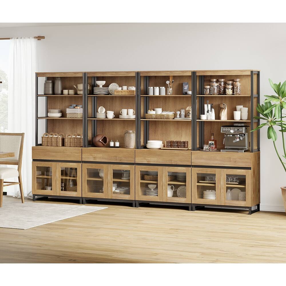 4 PCS Modern 72" Tall Buffet Cabinet with 4 Drawers and Open Shelves, Storage Cabinet for Dining Room or Kitchen