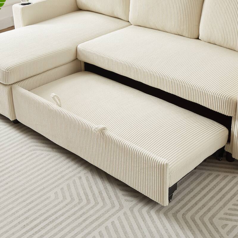 Reversible L-Shaped Combo Sofa Bed with Pullout Sleeper, Cup Holder, Side Pocket and Storage, Daybed, for Small Living Rooms