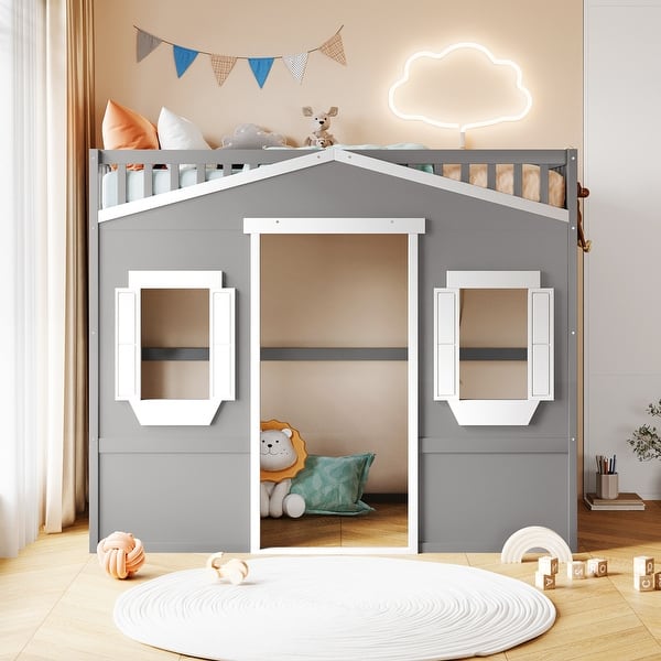 slide 2 of 29, Loft Bed With Ladder, Windows and Wardrobe White