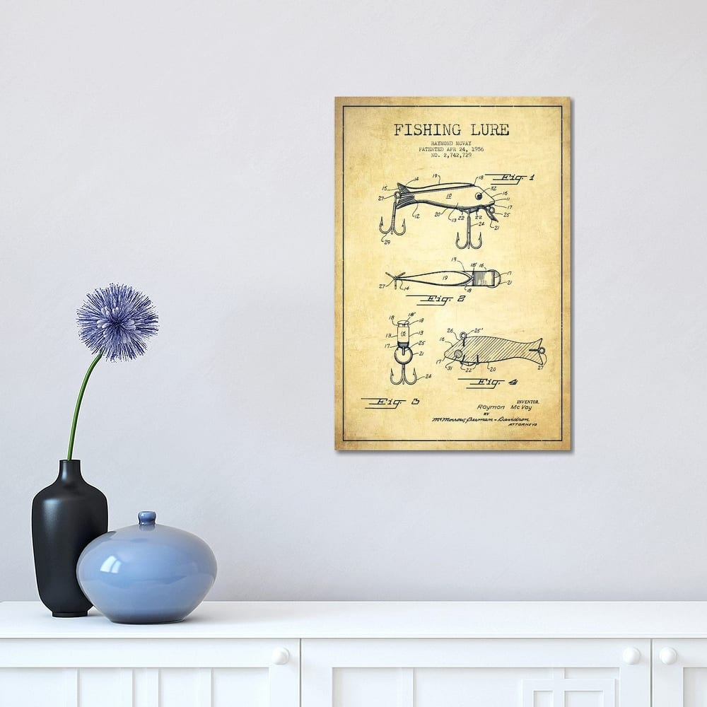 iCanvas "Fishing Tackle Vintage Patent Blueprint" by Aged Pixel Canvas Print