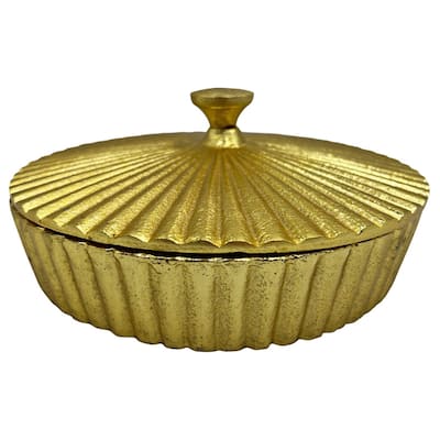 8 Inch Wide Decorative Handmade Aluminum Round Bowl with Cap - 8 x 8 x 3 in