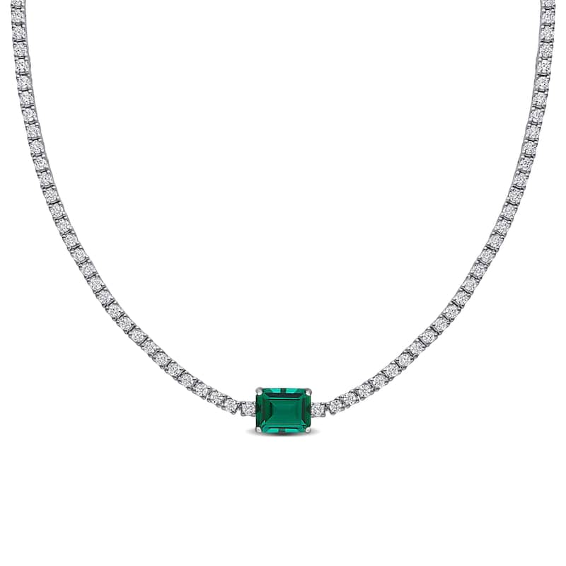 Miadora 15 7/8ct TGW Created Emerald Created White Sapphire Necklace in Sterling Silver