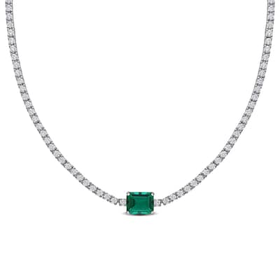 Miadora 15 7/8ct TGW Created Emerald Created White Sapphire Necklace in Sterling Silver