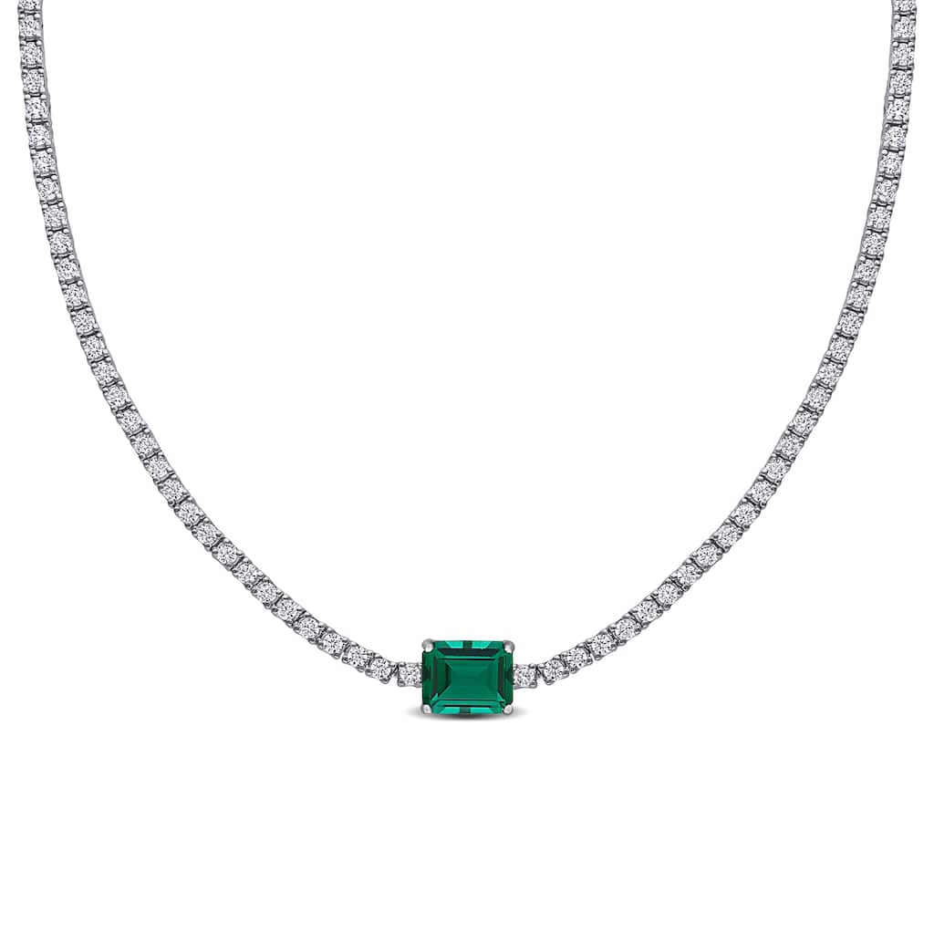 Miadora 15 7/8ct TGW Created Emerald Created White Sapphire Necklace in Sterling Silver