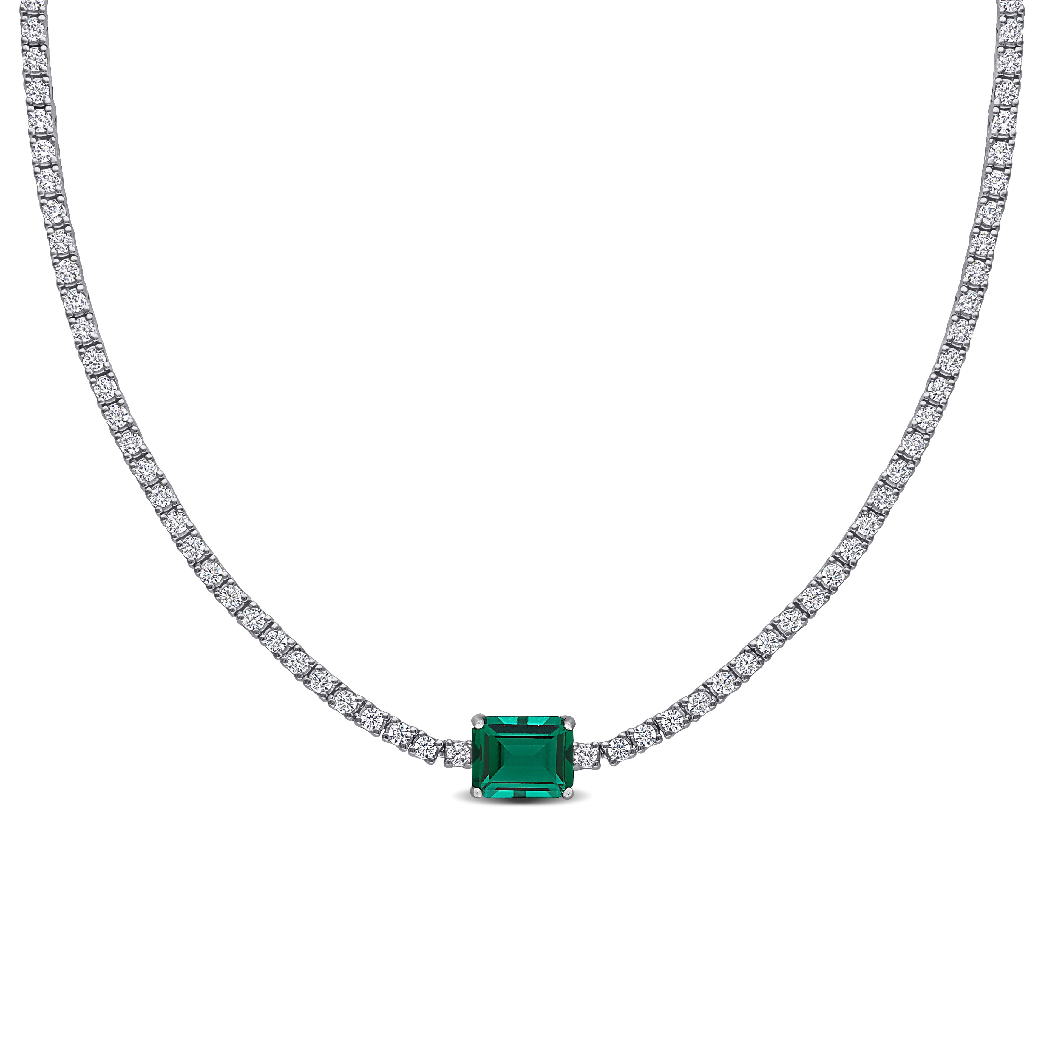 Miadora 15 7/8ct TGW Created Emerald Created White Sapphire Necklace in Sterling Silver