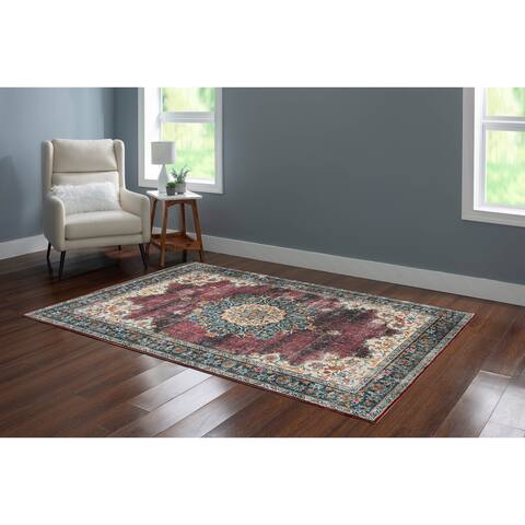 Bryant Machine Washable Ivory & Burgundy Area Rug