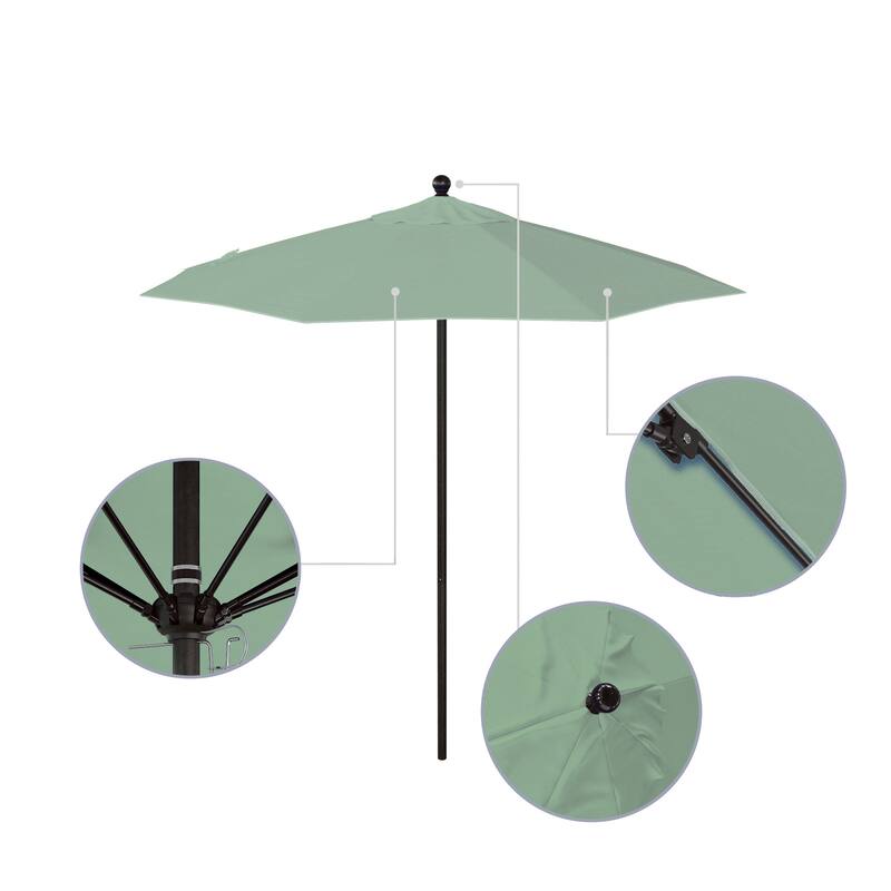 California Umbrella 7.5' Venture Series Patio Umbrella, Bronze Aluminum Pole Fiberglass Ribs Push Lift, Pacifica Pacific Blue