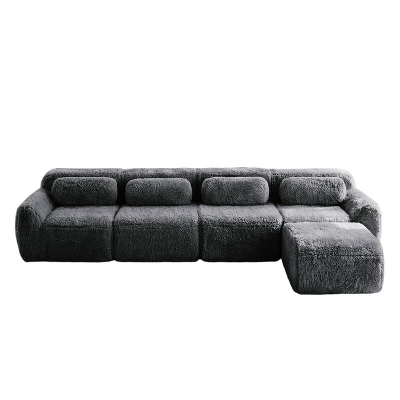 Homy Casa Modular Sectional Sofa, Dark Grey Plush Fabric with Non-Slip Base, No Assembly Living Room Couch with Pillows