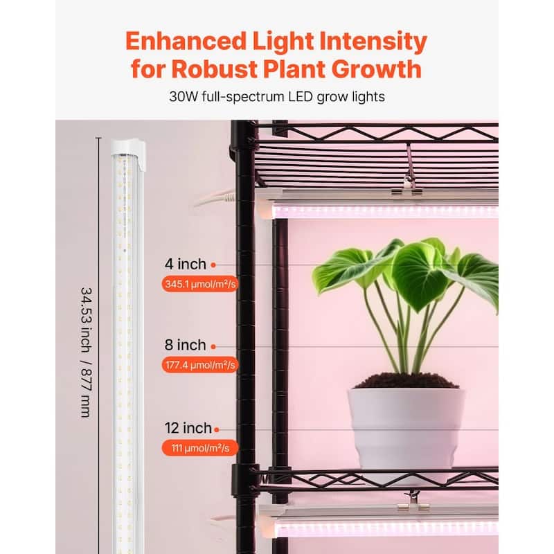Black Metal 6-Tier Indoor Plant Stand with 5 LED Grow Lights and Timer, 71-Inch Adjustable Shelves on Wheels