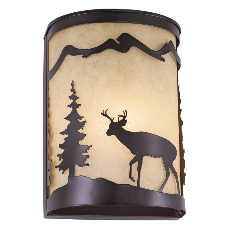 Bryce 1 Light Bronze Rustic Deer Tree Indoor Outdoor Flush Wall Sconce - 8-in W x 11-in H x 5-in D