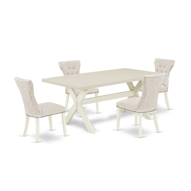 East West Furniture Table Set- a Dining Room Table with X-Legs and Doeskin Linen Fabric Parson Chairs, Off-White(Pieces Options)