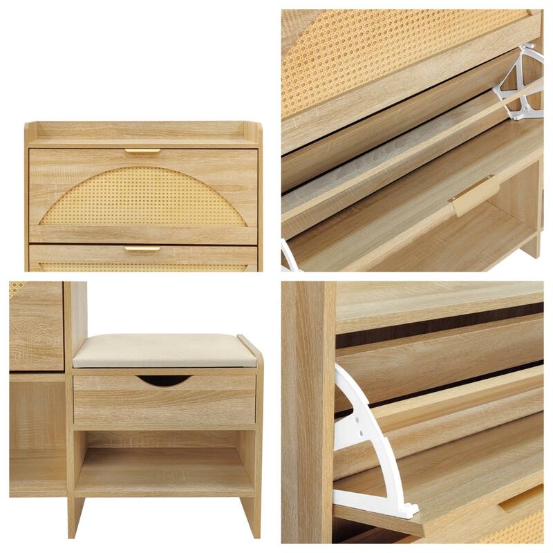 47.2" Rattan Shoe Storage Cabinet with 2 Flip Drawers and a Bench