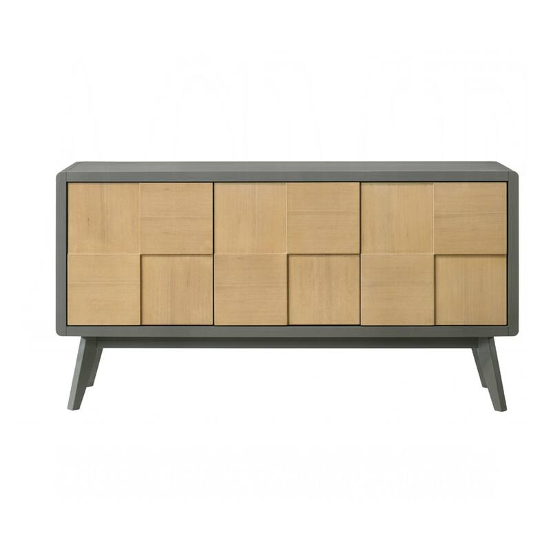 3 Doors Wooden Server with Tapered Legs in Light Gray and Natural