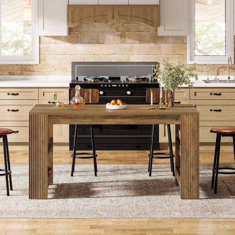 63 Inch Bar Table, Counter Height Pub Table with Storage Shelves