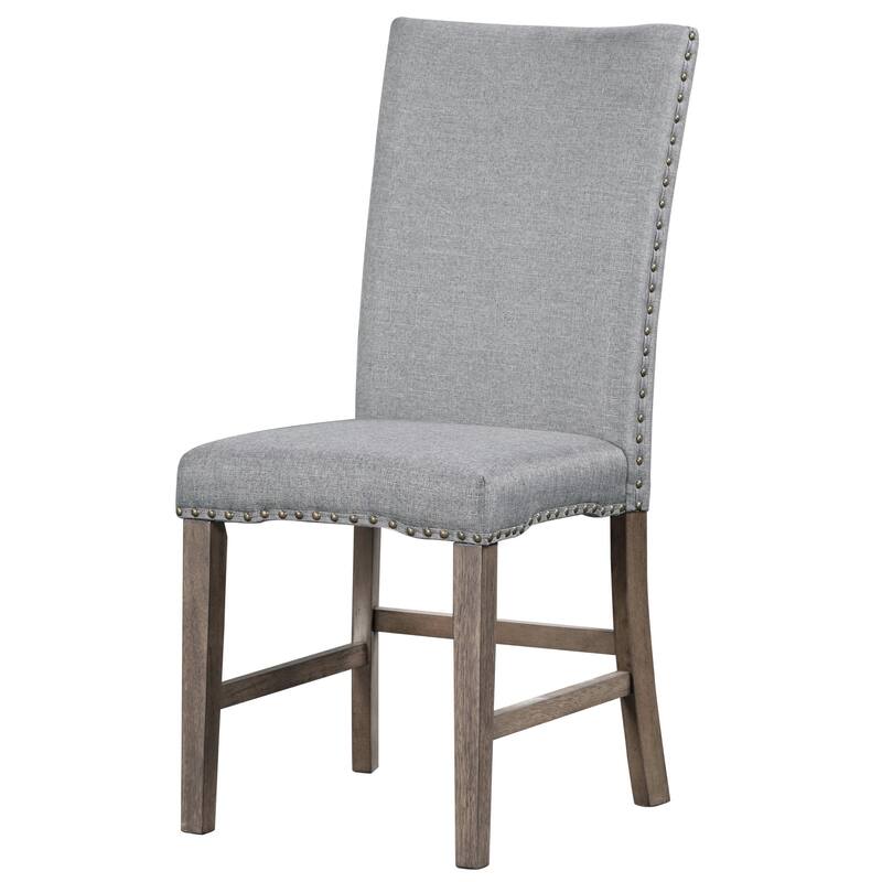 Mid-Century Solid Wood 7-Piece Dining Table Set Extendable Kitchen Table Set with Upholstered Chairs and 12" Leaf for 6