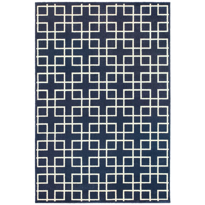 Vista Home Elance Geometric Trellis Heathered Area Rug - 9' 10" x 12' 10" - Navy/Cream - Rectangle