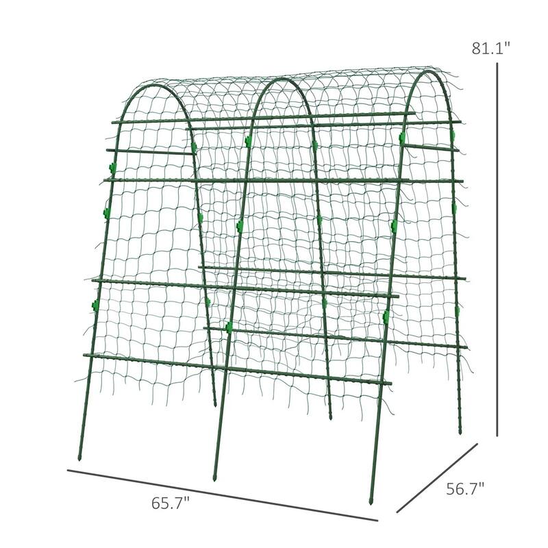 Green Steel PE Arch Trellis for Climbing Plants and Vegetables - 56.75" W x 65.75" D x 81" H