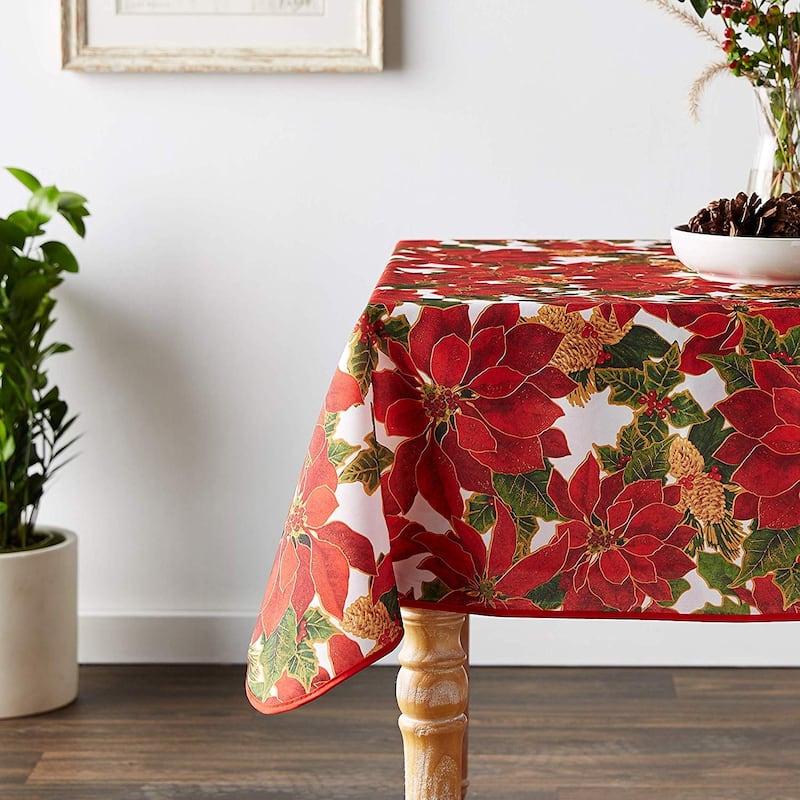 Violet Linen European Seasonal Botanical Christmas Decorative Printed Pattern Tablecloth - 60" X 102"