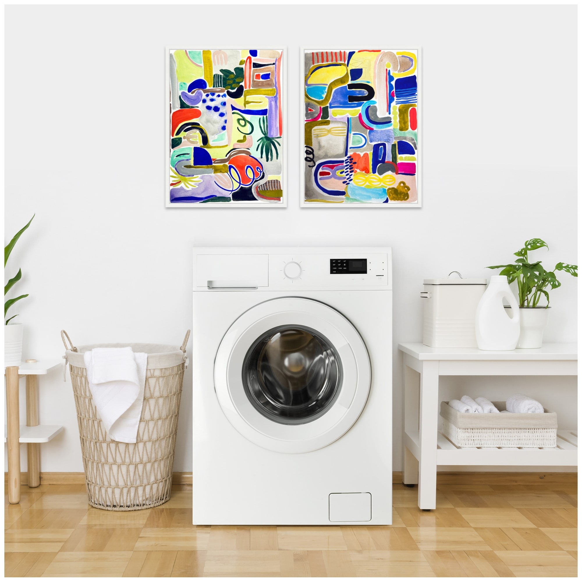Kate and Laurel Sylvie Colorful Abstract 6 and 7 Framed Canvas Art Set by Emma Daisy