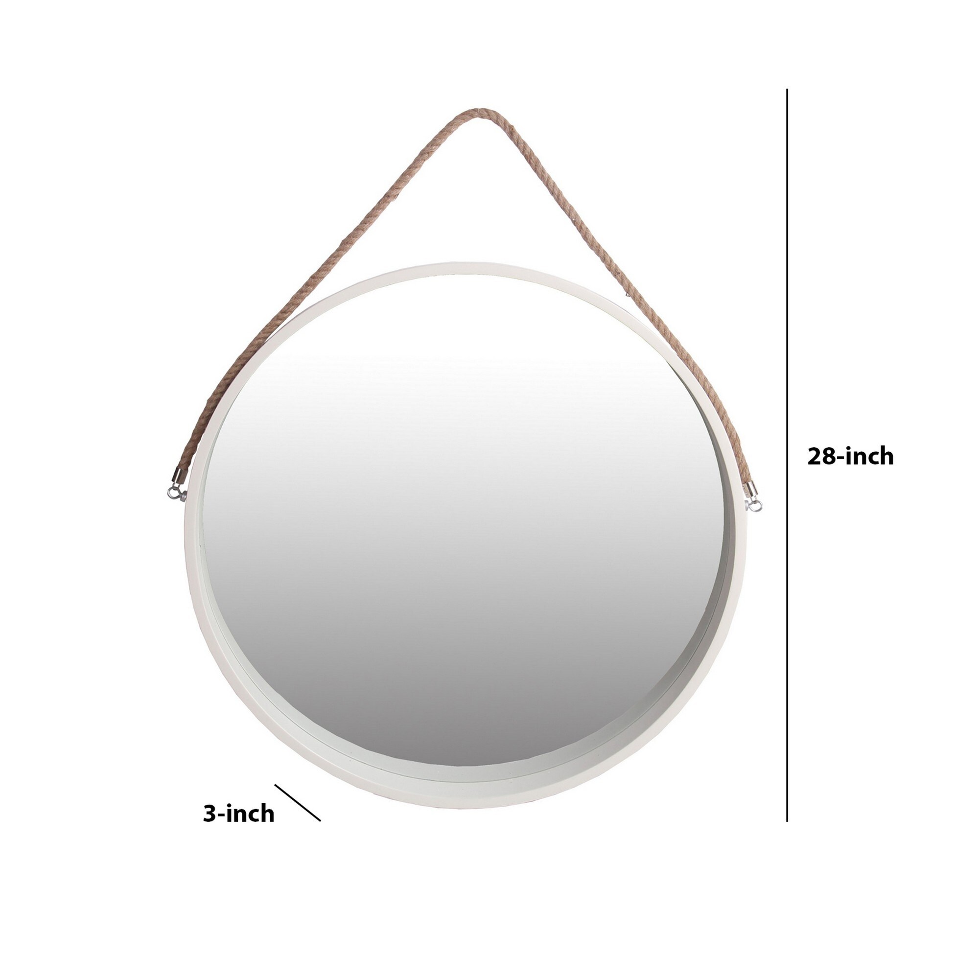 Shop Round Wooden Frame Wall Mirror With Rope Hanger Large White