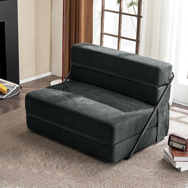 VINGLI 43'' W Single Sofa Bed - Dark Grey Chenille_Portable
