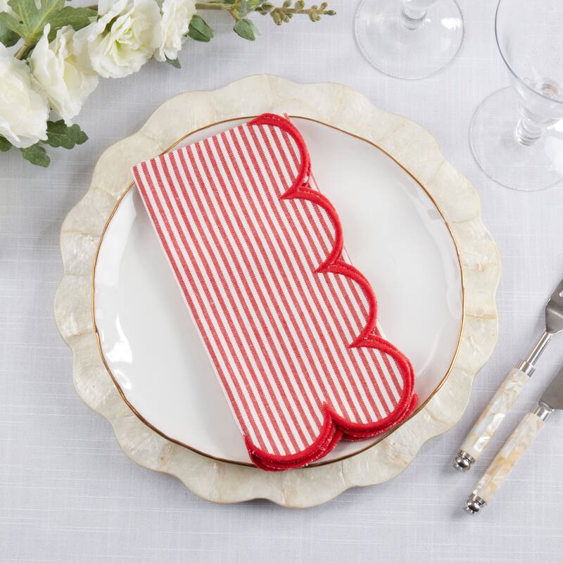 Striped Pattern Cotton Decorative Napkins (Set of 4) - Finished Edge Detail for Dining and Entertaining, 20"x20"