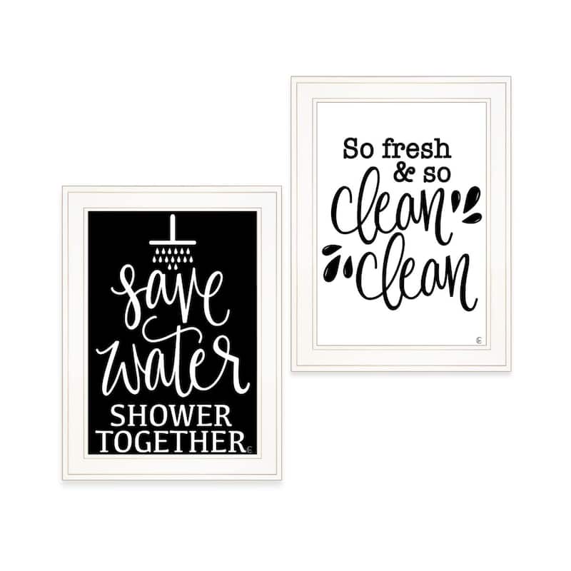 TrendyDecor4U Traditional "Clean/Shower Together" Framed Print Wall Art by Fearfully Made Creations - Black & White