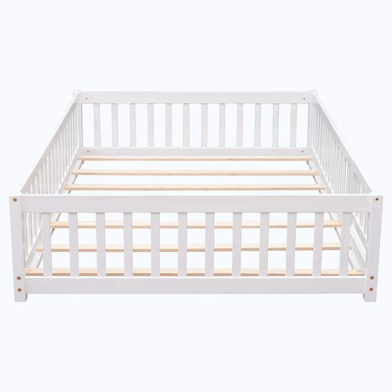 Durable Floor Platform Bed with Fence