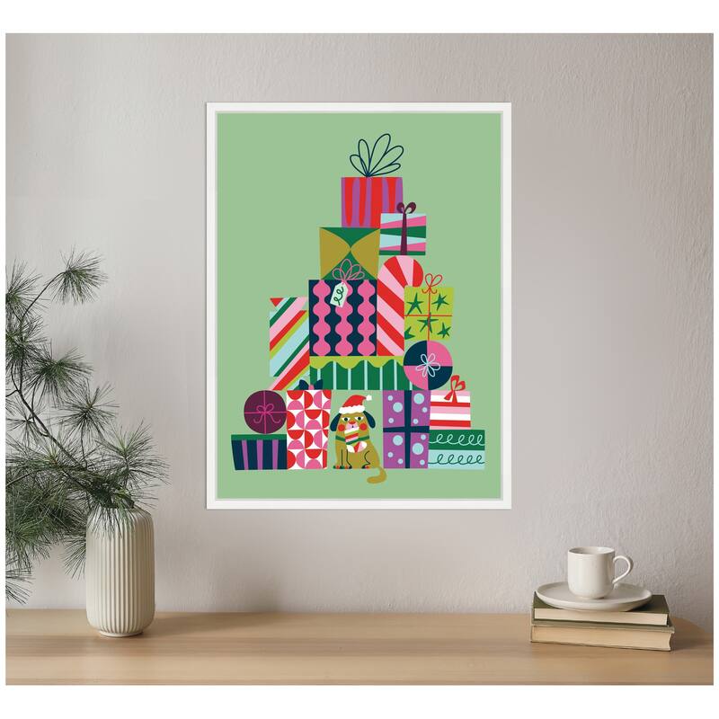 Kate and Laurel Framed Canvas Christmas Tree Presents by Rachel Lee