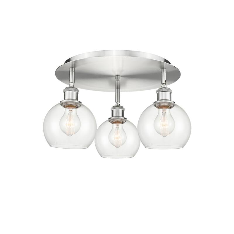 Innovations Lighting Athens - 3 Light 18" Flush Mount - Clear/Satin Nickel