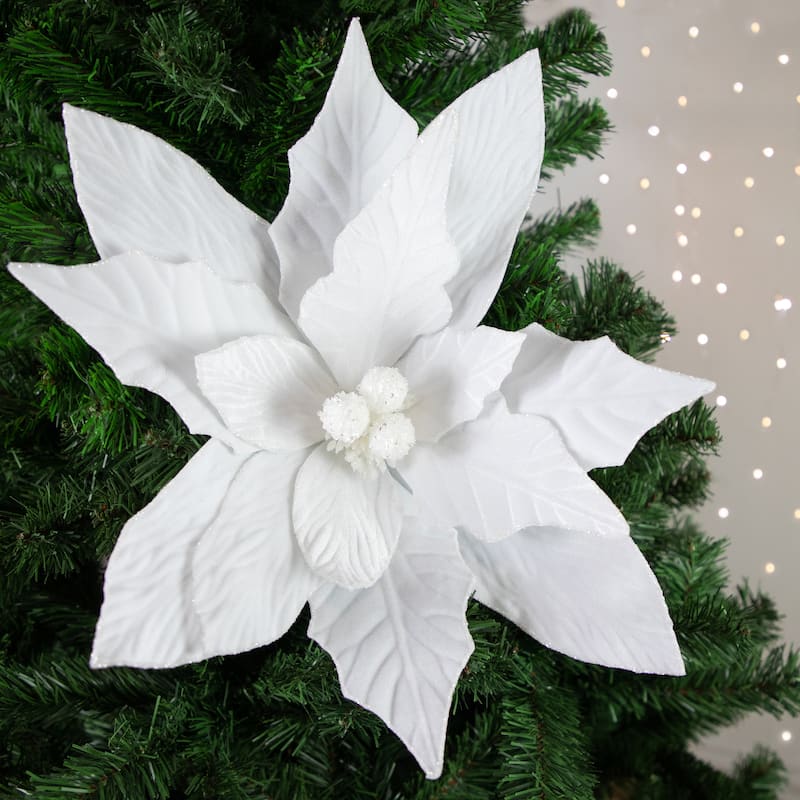 33" Winter White Glittered Poinsettia Large Christmas Pick - 33