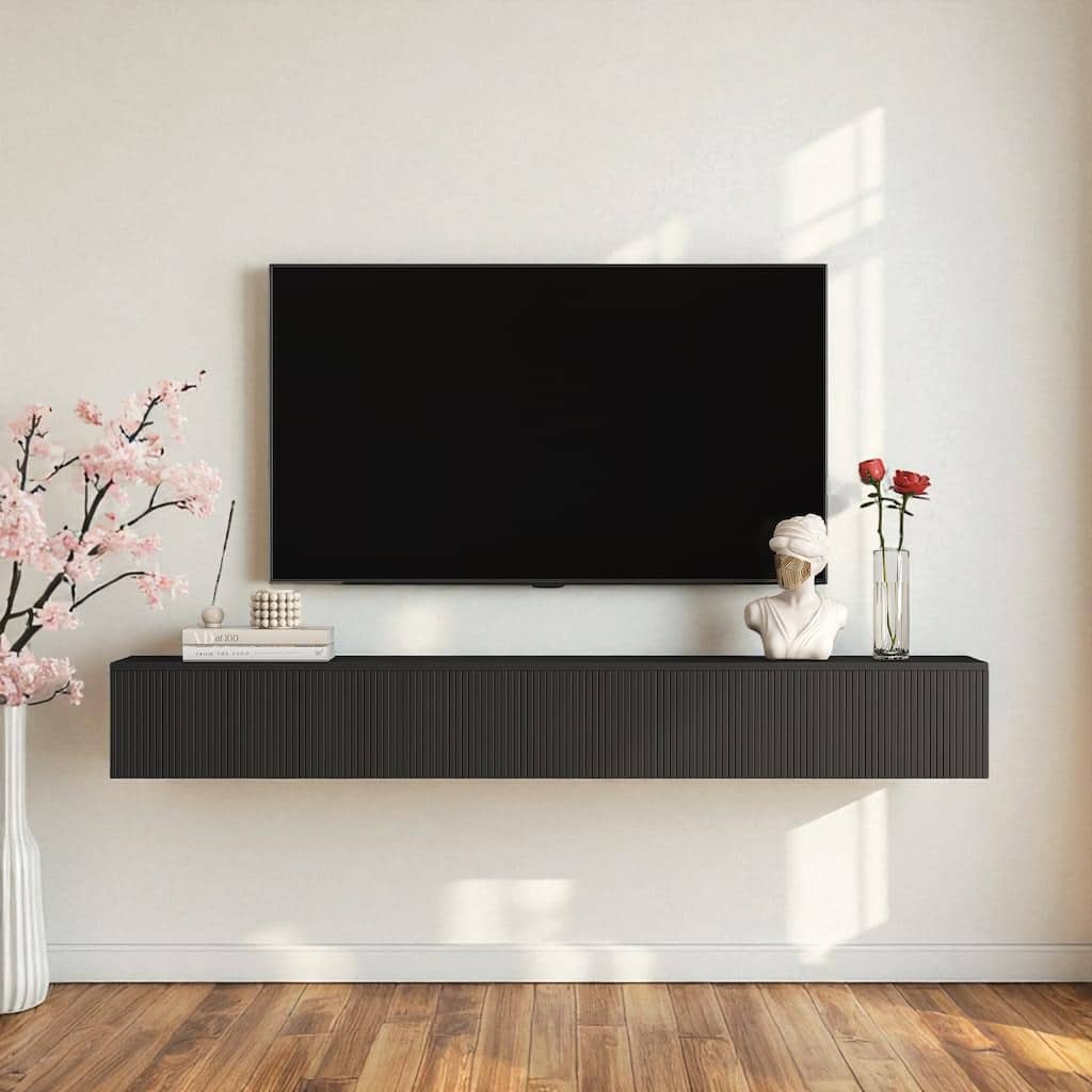 69 Inch Floating TV Stand with 16 Color LED Lights, Wall Mounted Entertainment Center for 55 60 65 Inch TVs