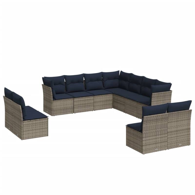 vidaXL 11/12 Piece Patio Sofa Set with Cushions Black/Brown/Gray Poly Rattan - 21.7 x 24.4 x 27.2
